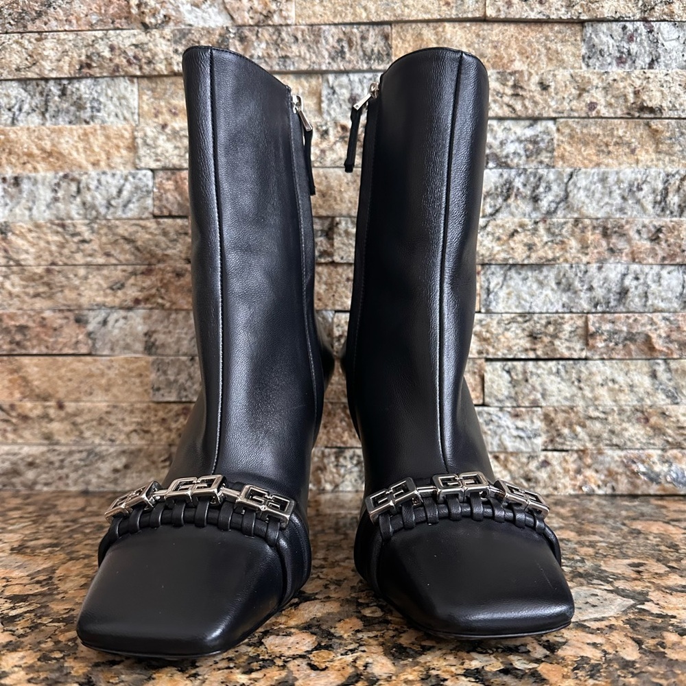 Givenchy G Woven Ankle Boots Women's 36 Black Square Side Zip Closure - Picture 7 of 13
